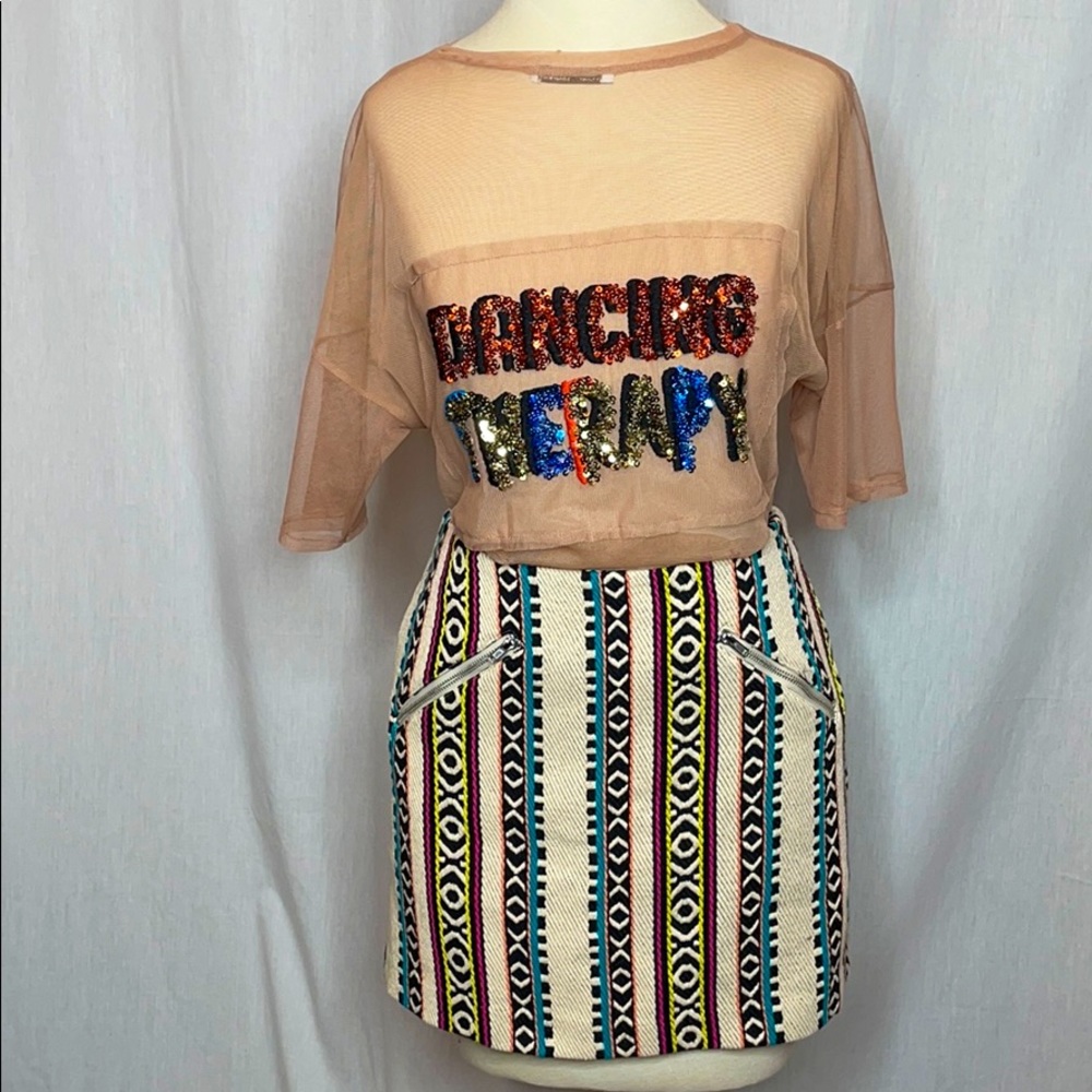 Mini skirt with colorful ethnic designs